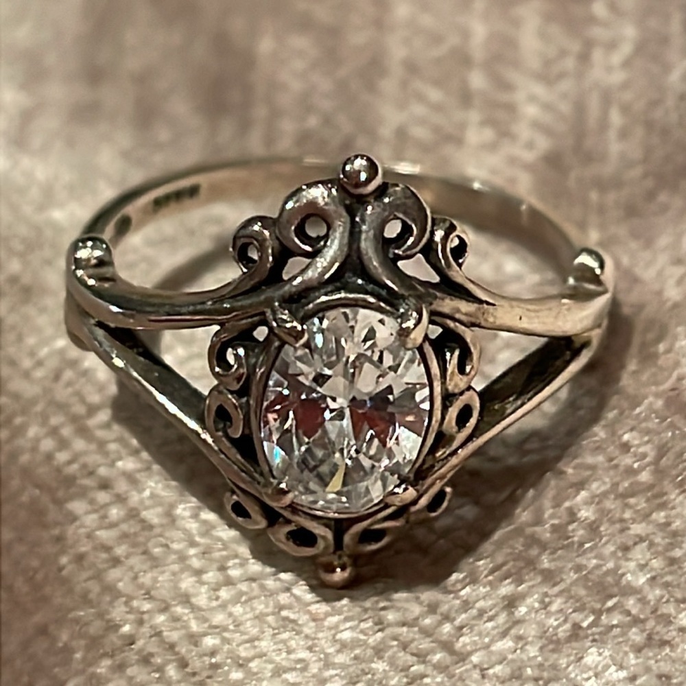 Kabana Art Deco Engagement Ring CZ Diamond 925 Sterling Silver